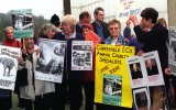 Animal rights protesters demonstrate at Aldershot, Hampshire, England, UK.